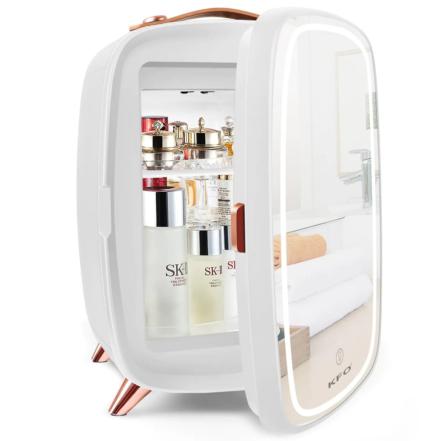 Skincare Fridge Mini Fridge Skincare Mini Fridge6 Liter/8 Cans 3 LED Mirror Light ModeSkin Care Fridge Mini Skincare FridgeCosmetic Fridge Mini Fridge For Bedroom For Makeup Storage (White)